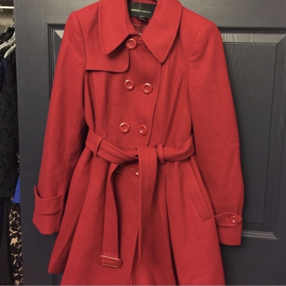 Moda Int Red Double-Breasted Pea Coat - Sz 6